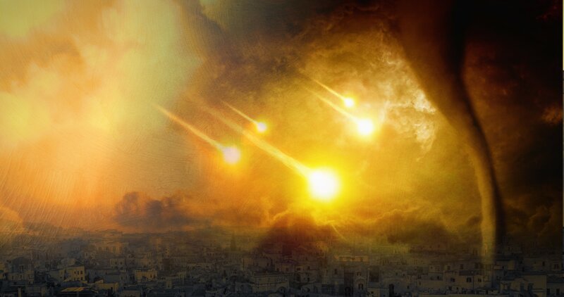 Gott lässt laut Bibel einen Regen aus Feuer und Schwefel über die biblische Stadt Sodom regnen. – Bild: Tobias Lenz /​ ZDF