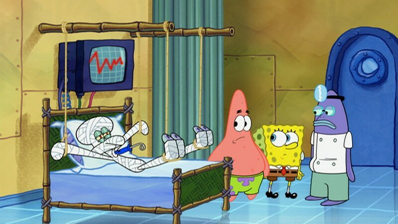 L-R: Squidward, Patrick, SpongeBob, Dr. Gill Gilliam – Bild: ViacomCBS