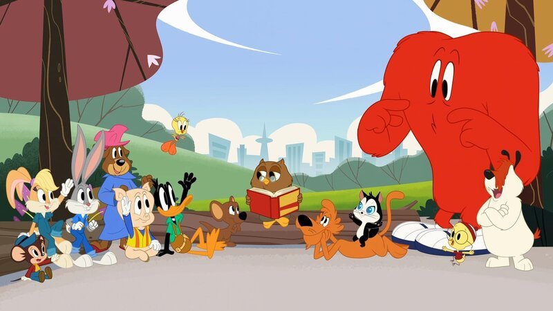 v.li.: Sniffles, Lola Bunny, Bugs Bunny, Mama Bear, Porky Pig, Daffy Duck, Tweety, Looney Kangaroo Kid, Hoots, Pete Puma, Looney Cat Kid, Eggbert (2.v.r., vorne), Gossamer (2.v.r., hinter), Sam Sheepdog – Bild: Warner Bros. Entertainment Inc.
