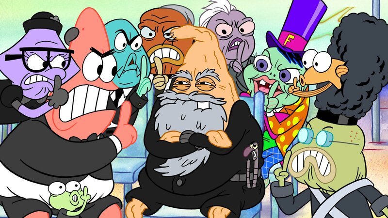 Squidina (l.), Hoopla (2.v.l.), Patrick (3.v.l.), GrandPat (m.), Slappy Laszlo (3.v.r.) – Bild: Paramount