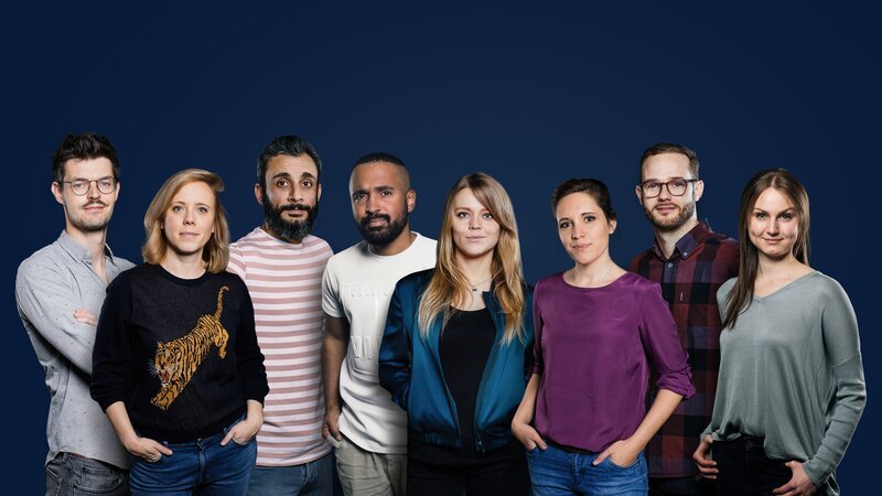 Die Respekt Moderatoren (von links): Sebastian Leidecker, Christina Wolf, Ramo Ali, Malcolm Ohanwe, Sabine Pusch, Verena Hampl, Rainer Maria Jilg und Caroline Hofmann. – Bild: BR/​Lisa Hinder