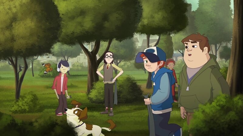 Dandy, Radieschen und Fred sind mit anderen Schülern im Park und wollen für einen Umweltwettbewerb Müll sammeln. Doch der Park ist bereits ganz sauber. – Bild: ZDF/​Edebé Audiovisual, B-Water