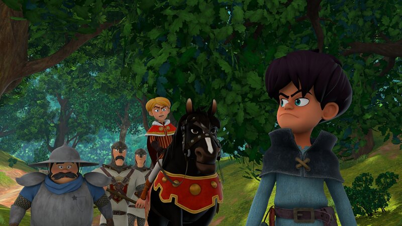 Taramis (rechts) führt Prinz John zu Robins Versteck. – Bild: ZDF/​Method Animation/​ZDF Studios