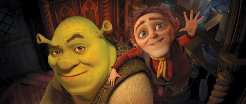 Shrek (l.) hat den Wunsch, sich mal wieder wie ein richtiger Oger zu fühlen und lässt sich dazu überreden, einen Pakt mit dem wortgewandten Rumpelstilzchen (r.) zu schließen. – Bild: port.hu