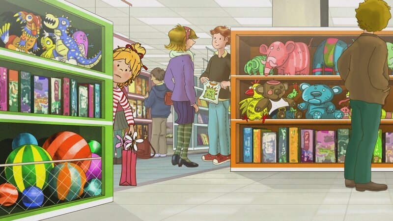 Conni fühlt sich ganz allein in dem großen Kaufhaus, sie hat sich verlaufen. – Bild: ZDF/​Henning Windelband, Youngfilms GmbH