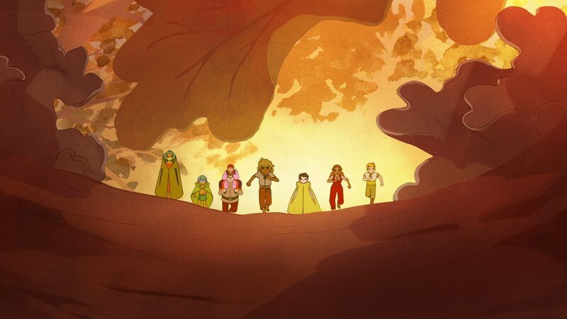 Jo Mitch wurde mit Tobies (M.) Hilfe in die Flucht geschlagen. Tobies Freunde sind alle bereit, für den Baum zu kämpfen. Jo Mitch ist in die Wipfel geflohen. – Bild: TANT MIEUX PROD/​ ZDF/​ ZDF STUDIOS/​ UMEDIA