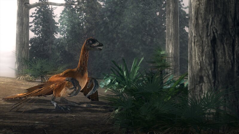 An Archaeopteryx, the earliest and most primitive known bird species, bends its sharp talons. – Bild: PixelDust Studios /​ NGC