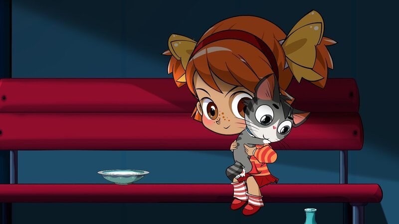 Mascha kuschelt ihr Kätzchen. – Bild: KiKA/​Animaccord LTD