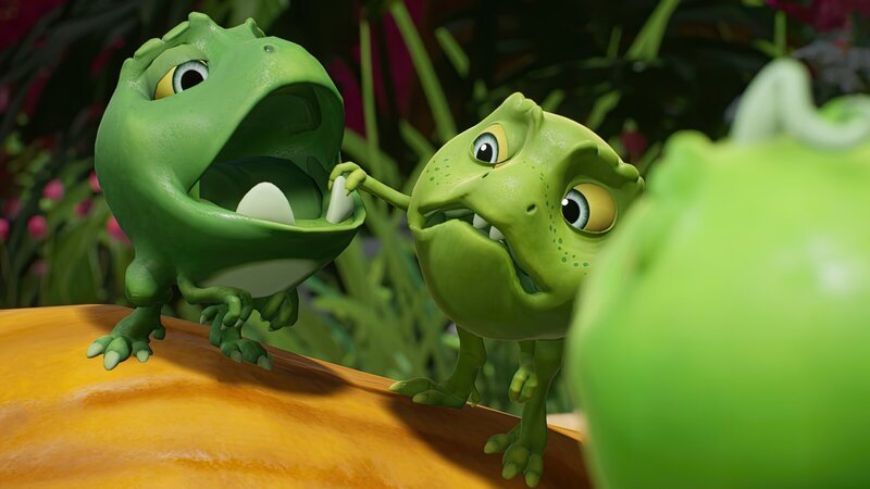 Der kleine Erbs-Rex Wasabi hat einen Wackelzahn, der einfach nicht ausfallen mag. – Bild: ZDF