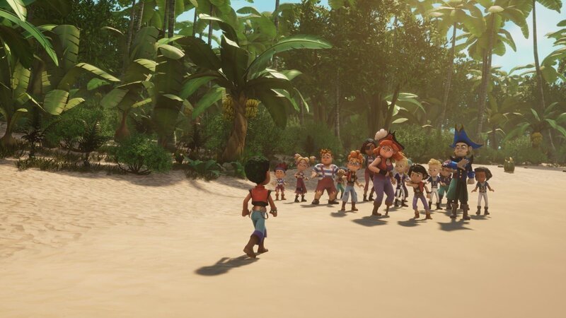 Showdown am Strand: Nachdem alle vor ihm vom Schiff geflüchtet sind, will Finn, der Stinker, mit seinen Lehrern und Mitschülern verhandeln. – Bild: Method Animation /​ ZDF /​ Mediawan kids & family