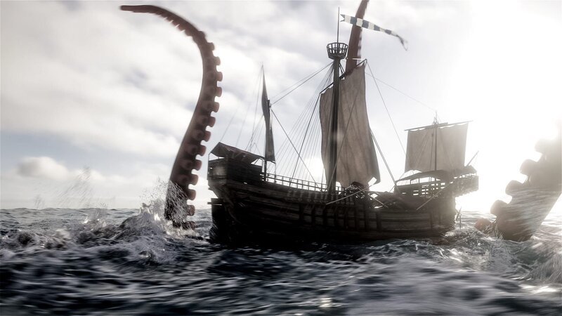 Gefahr aus der Tiefe: Riesenkraken, die Schiffe attackieren und sie in die Tiefe des Meeres ziehen, gehören zu den uralten Seefahrerängsten. – Bild: ZDF und Stein-Film, Computeranimation