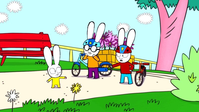 Beim Spielen im Park kommt Franz (l.), Ferdinand (M.) und Simon (r.) die Idee für ihr neues Superheldenabenteuer. – Bild: ZDF und GO-N Productions