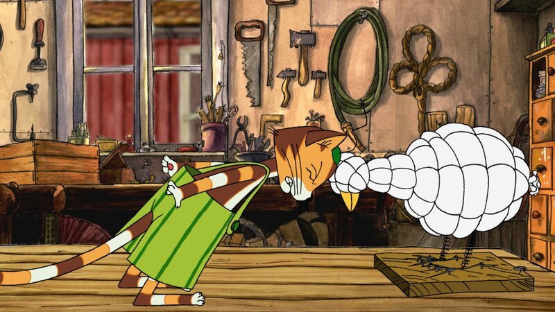 Findus kämpft mit dem selbstgebastelten Pfefferhuhn. – Bild: ZDF und TV-Loonland