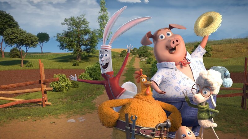 Coop Troop besteht aus fünf außergewöhnlichen Helden: das hyperaktive Kaninchen Maggie, das exzentrische Erfinderhuhn Flo, das lebenslustige Schwein Clive, das reizende Lamm Billy und das rätselhafte Ei Jo. Sobald ihr rotes Telefon klingelt, macht sich die Truppe auf den Weg, um Tiere in Not zu retten – Bild: KiKA/​2022 Sixteen South/​Mikr … /​ KiKA /​ KiKA/​2022 Sixteen South/​Mikros Animation IP/​Tencent