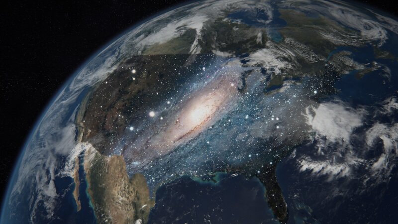 CGI-BILD: Wäre die Sonne so groß wie der Punkt und das „I“ auf einer geschriebenen Seite, wäre die Milchstraßengalaxie so groß wie das Festland der Vereinigten Staaten. (Photo Credit: BASE Productions/​ Sauce) – Bild: BASE Productions /​ Sauce /​ National Geographic Channels