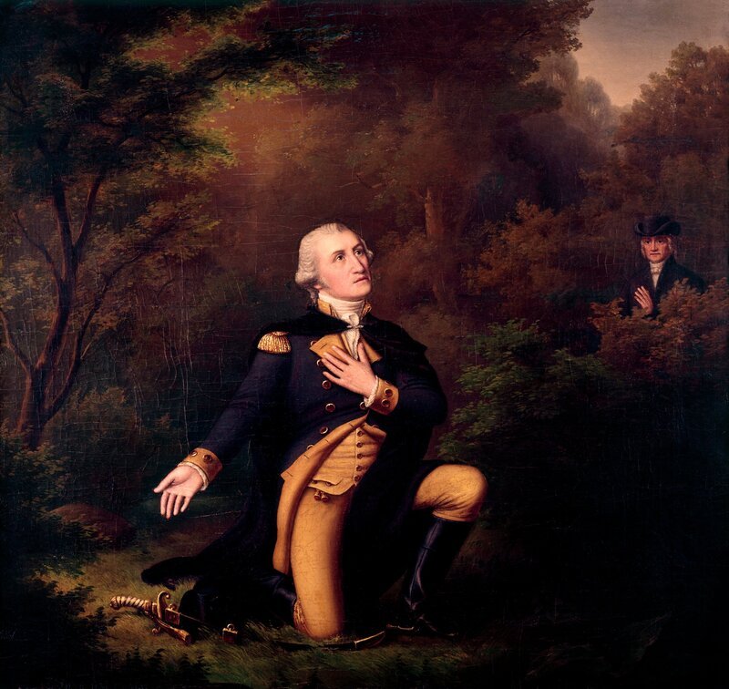 George Washington (Jerzy Waszyngton) /​ Washington, George, In Prayer At Valley Forge Paul Weber and L Sachs – Bild: HISTORY