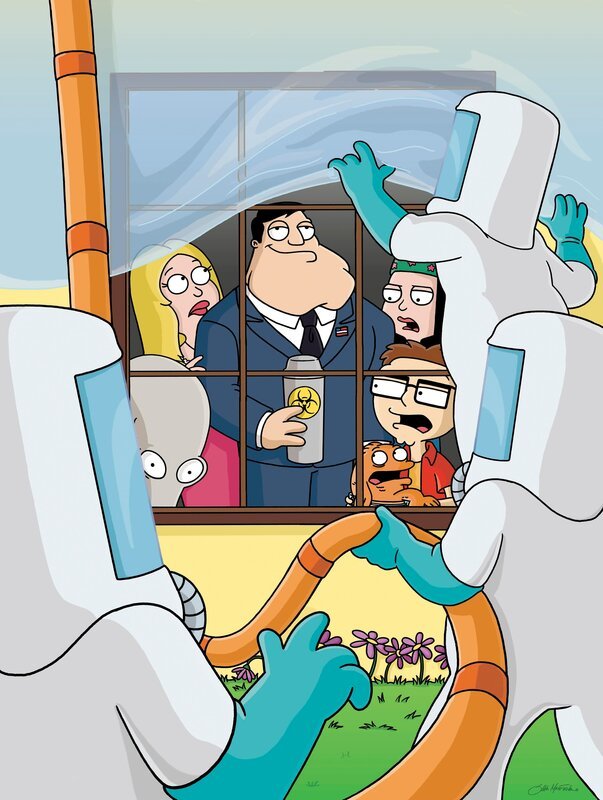 Nachdem Stan (Mi.) aus Versehen einige Behälter verwechselt und anstatt seiner Suppe hochgiftige Stoffe konsumiert hat, wird das Haus der Smith’ unter Quarantäne gestellt. – Bild: Comedy Central