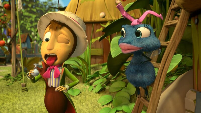 Gregor Grille hat Schnupfen. Da hat er Glück, denn so kann er Frieda Flieges Gestank nicht riechen. Aber er muss eine Medizin gegen seine Erkältung schlucken, die ekelig schmeckt. – Bild: METHOD ANIMATION – BIDI /​ ZDF /​ BIDIBUL PRODUCTIONS /​ ZDF ENTERPRISES