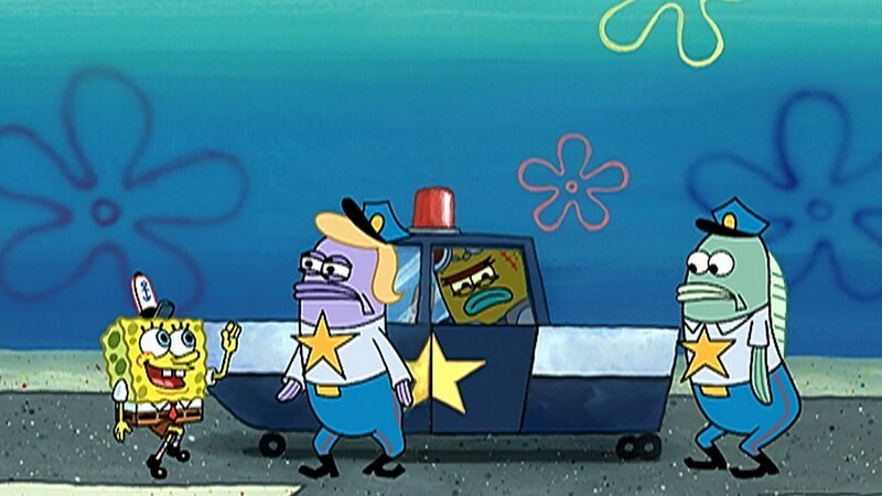 SpongeBob (l.), Tattletale Strangler (2.v.r.) – Bild: ViacomCBS