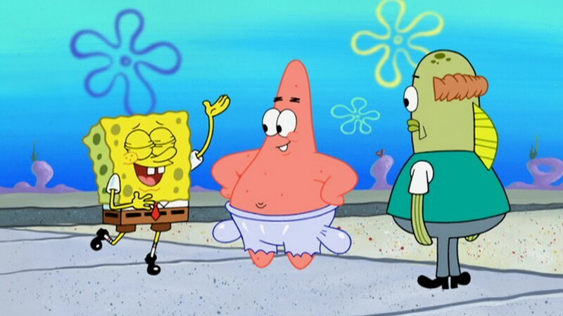L-R: SpongeBob, Patrick, Glove World! owner – Bild: ViacomCBS