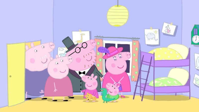 v.li.: Grandpa Pig, Granny Pig, Daddy Pig, Peppa Pig, George Pig, Mummy Pig. – Bild: Paramount