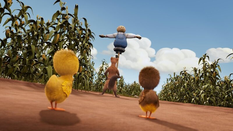 Weasy und die Küken stoßen auf eine Vogelscheuche – Bild: RTL