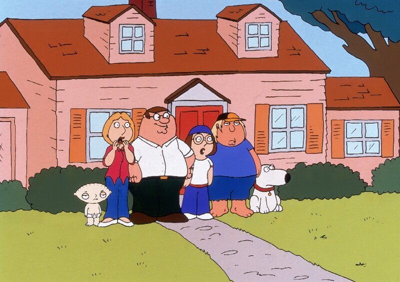 (5. Staffel) – Die Griffins sind eine nach außen hin „völlig normale“ Familie: (v.l.n.r.) Stewie, Lois, Peter, Meg, Chris und Brian. – Bild: ProSieben MAXX