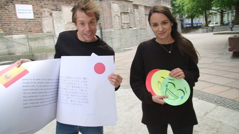 Tobi und die Psychologin Laura starten ein großes Witze-Experiment mit Leuten aus der ganzen Welt. – Bild: BR/​megaherz gmbh/​Hans-Florian Hopfner