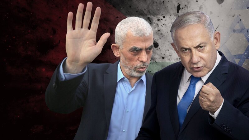Jahia Sinwar (l.) und Benjamin Netanjahu (r.) – der Chef der terroristischen Hamas und der israelische Ministerpräsident lieferten sich einen erbitterten Kampf, der den Nahostkonflikt immer wieder neu entfachte. – Bild: ZDF und Tobias Lenz, Autorenkombinat