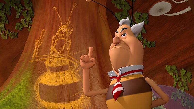 Richter Bienenwachs entdeckt die Karikatur. – Bild: ZDF und Studio 100 Animation