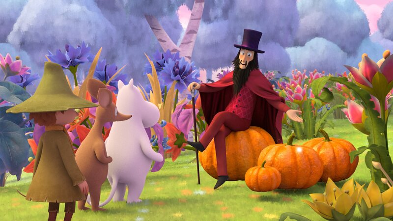 Der Zauberer (r.) hat ein tolles Angebot für die drei Freunde. In seinem Paradies werden alle Wünsche erfüllt. – Bild: ZDF /​ Moomin Characters™ /​ Gutsy Animations