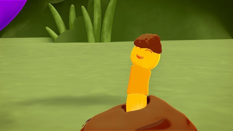 Der Regenwurm hat Spaß beim Versteck-Spiel mit Fieps und Pieps. – Bild: rbb/​ndr/​mdr/​bigchild