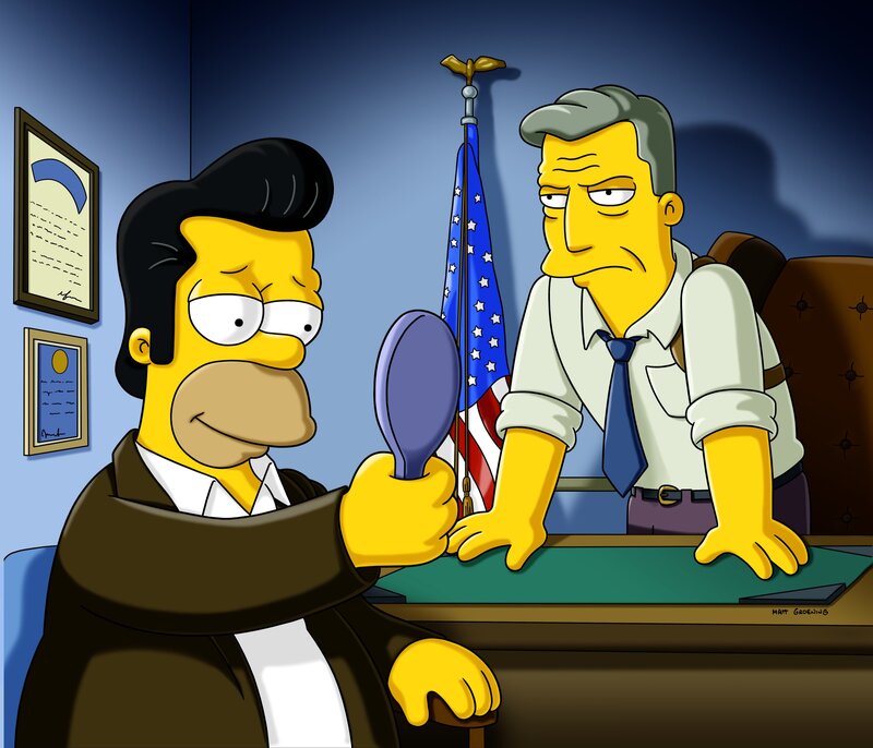 Ein FBI-Agent (r.) gibt Homer (l.) letzte Anweisungen für seinen bevorstehenden Einsatz als Undercoveragent. – Bild: und TM Twentieth Century Fox Film Corporation – Alle Rechte vorbehalten Lizenzbild frei