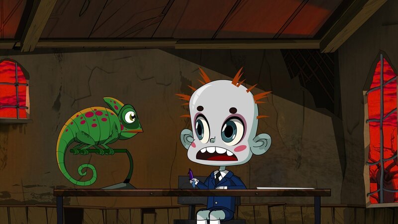 Ein Klassenkamerad mit einem Chamäleon. – Bild: KiKA/​Animaccord LTD