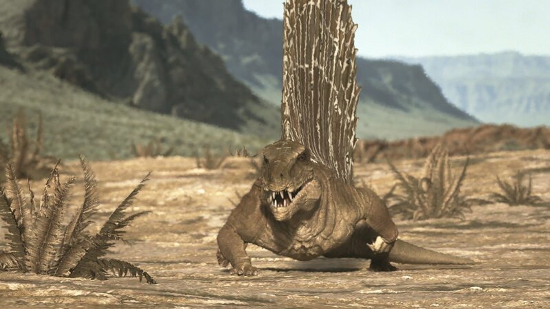 Dimetrodon war bereits auf dem Weg, sich zu einem Säugetier zu entwickeln. Vor rund 300 Millionen Jahren zog Dimetrodon über den Planeten. – Bild: ZDF und Joachim Seck