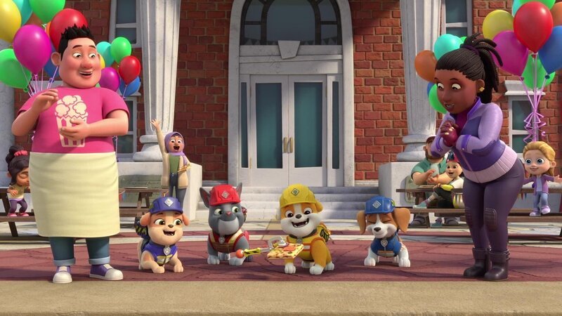 v.li.: Café Carl, Mix, Charger, Rubble, Wheeler, Mayor Greatway – Bild: RTL