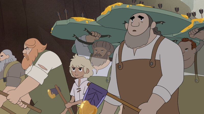 Tobie (3.v.l.) und die Holzfäller ziehen entschlossen in den Krater, um Jo Mitch zu stürzen. – Bild: TANT MIEUX PROD/​ ZDF/​ ZDF STUDIOS/​ UMEDIA