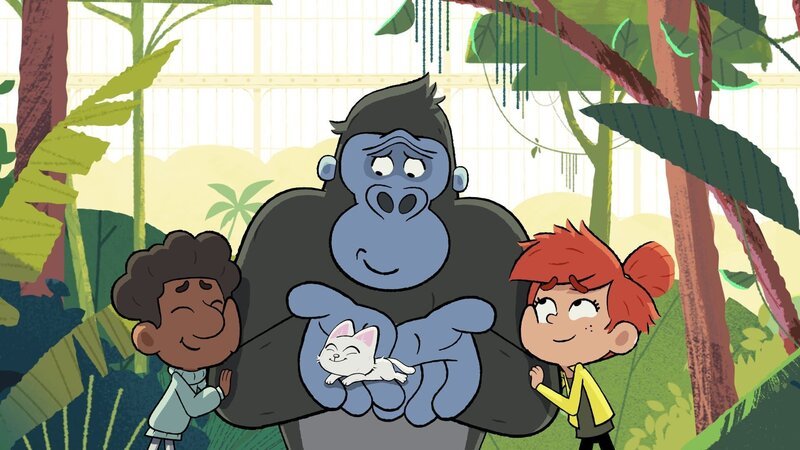 Gorilla Jack findet das junge Kätzchen genauso süß, wie Taylor und Tommy. – Bild: ZDF und Watch Next Media