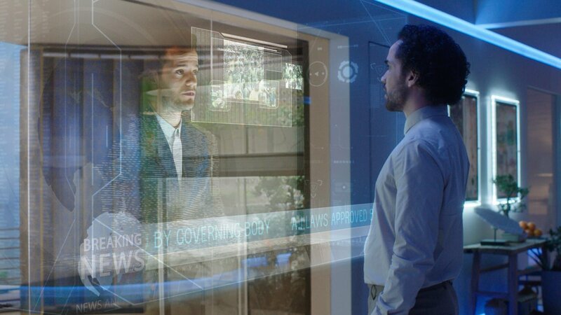 Oscar sieht ein Hologramm mit aktuellen Nachrichten. – Bild: The National Geographic Channel