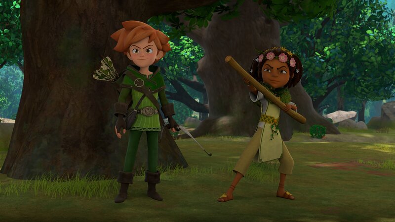 Katell (rechts) und Robin (links) müssen etwas gegen Morgan unternehmen. Sie will ihnen und dem Land mit ihrer Magie schaden. – Bild: ZDF/​Method Animation/​ZDF Studios