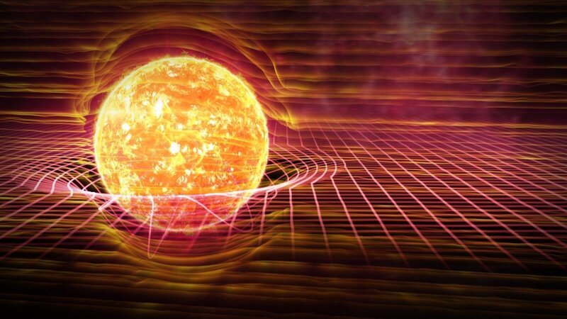 Raumzeit ist ein unsichtbares Feld. Sie formt und gestaltet die Materie zu Sternen und Planeten, und kontrolliert sogar den Fluss der Zeit. – Bild: ZDF