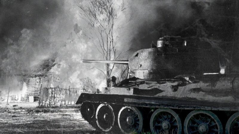 In einem computergenerierten Bild wird ein Archivbild eines T34-Panzers aus der Schlacht von Kursk zum Leben erweckt. (National Geographic) – Bild: National Geographic