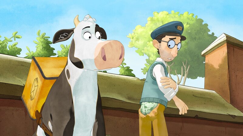 Na, sowas! Die Hose des Postboten ist gerissen, und ihm ist es äußerst peinlich. – Bild: ZDF und WunderWerk