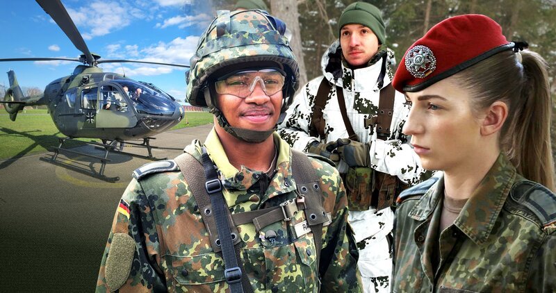 Die Bundeswehr ist einer der größten Arbeitgeber Deutschlands. Jedes Jahr starten dort Menschen ihre Karriere. Damit betreten sie eine Welt, die sich von der zivilen stark unterscheidet. – Bild: Alex Glück /​ ZDF