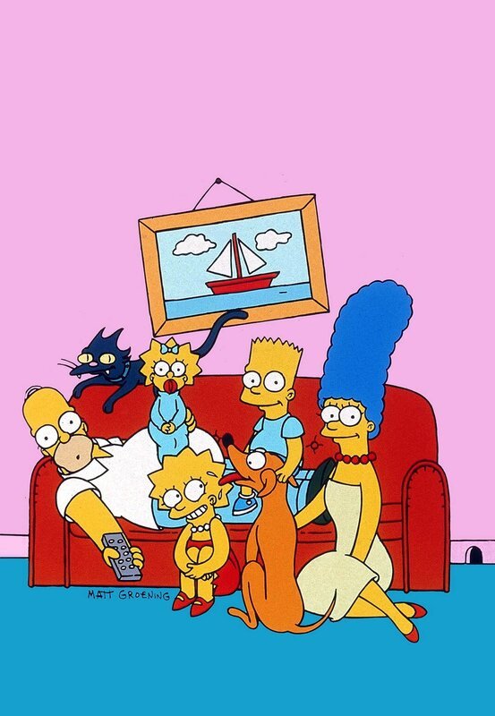 (14. & 15. Staffel) – Gemeinsam ist die Familie Simpsons unschlagbar: (v.l.n.r.) Homer, Kater Schneeball, Maggie, Lisa, Bart, Hund Knecht Ruprecht und Marge. – Bild: ProSieben