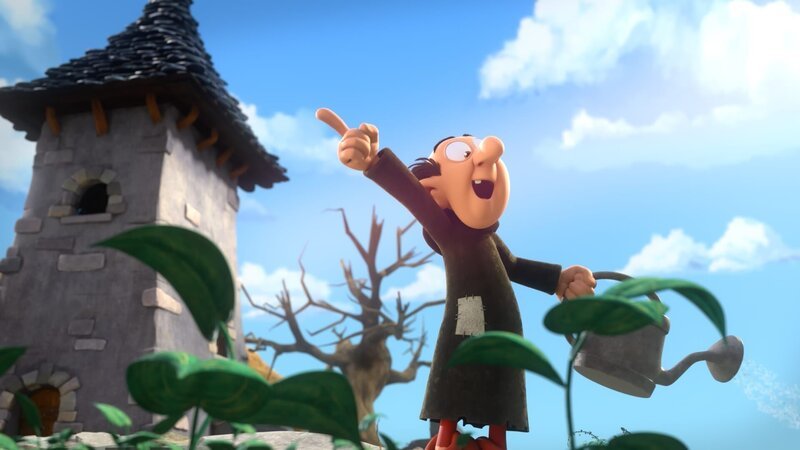 Gargamel züchtet seine eigenen Sarsaparilla-Pflanzen, um die Schlümpfe in eine Falle zu locken. – Bild: KiKA/​Peyo Productions, Dupuis Édition & Audiovisuell