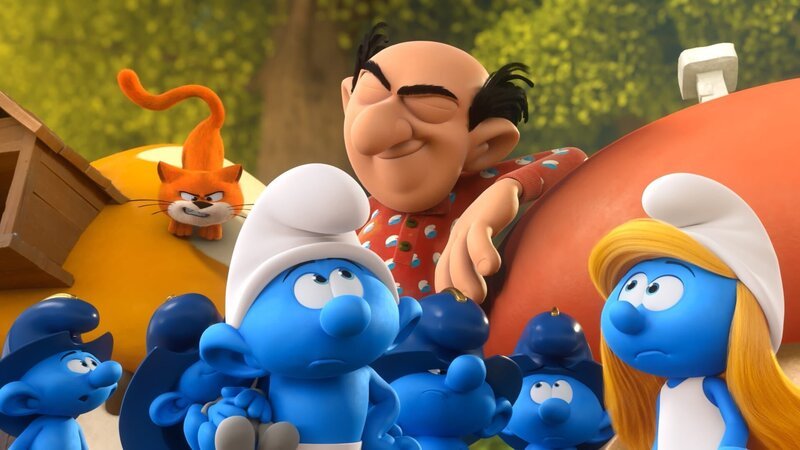 Als Gargamel (hinter, r.) ins Dorf kommt, ist das Rettungsteam gefragt. – Bild: KiKA/​Peyo Productions, Dupuis Édition & Audiovisuell