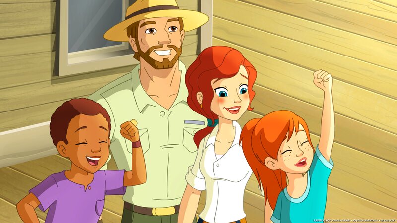 Zoe, ihre Eltern und Harvey jubeln Lassie zu. – Bild: ZDF und Lassie, Classic Media.DQ Entertainment.Superprod.