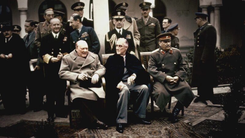 V.l.n.r.: Winston Churchill, Franklin D. Roosevelt, Josef Stalin. – Bild: ZDF und Et La Suite Productions