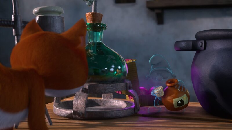 Der unsichtbare Papa Schlumpf versucht, Gargamel auszutricksen. – Bild: KiKA/​Peyo Productions, Dupuis Édition & Audiovisuell